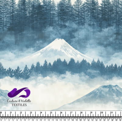 Misty Mountains and Snowy Peaks in a Serene Forest Scene