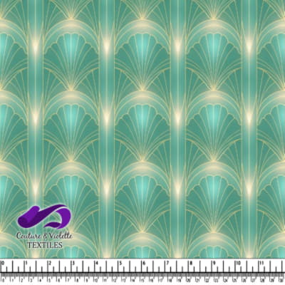 Art Deco Retro Pattern in Teal and Gold Tones