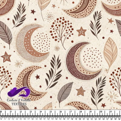 Boho Moon and Stars Pattern with Leaves and Floral Elements