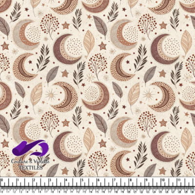 Boho Moon and Stars Pattern with Leaves and Floral Elements