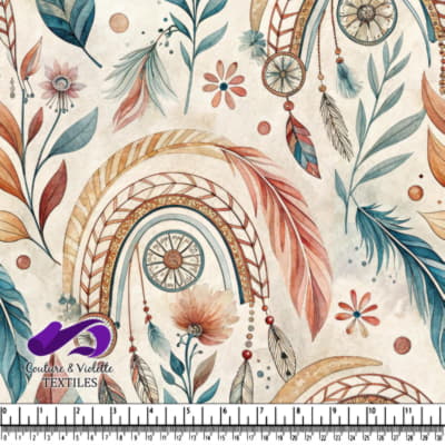 Boho Style Rainbows Feathers and Florals Pattern