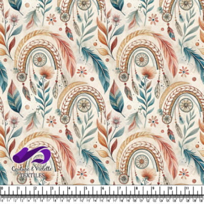 Boho Style Rainbows Feathers and Florals Pattern