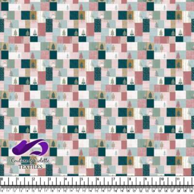 Patchwork Pattern with Pine Trees and Muted Colors