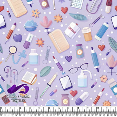 Medical and Health Care Items on Purple Background