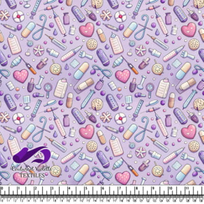 Cute Medical Tools and Pills Pattern on Purple Background