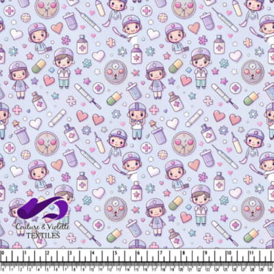 Cute Nurse and Medical Supplies Pattern on Light Blue Background