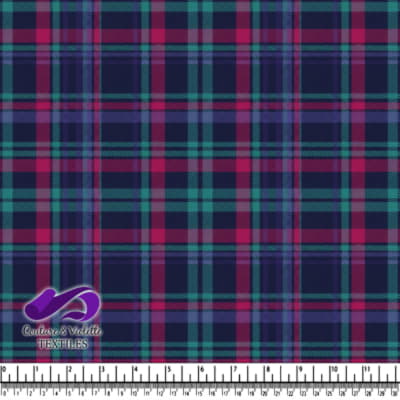 Plaid Pattern Textile with Navy Blue Red and Green Stripes