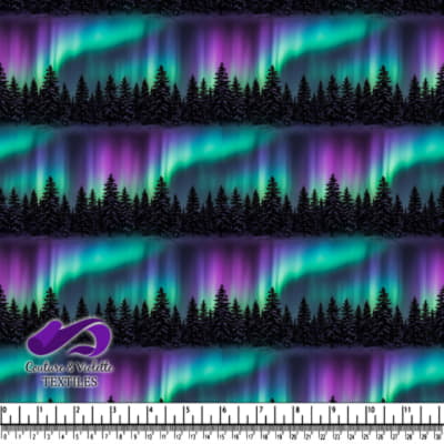 Northern Lights Above Snowy Pine Forest Textile Print