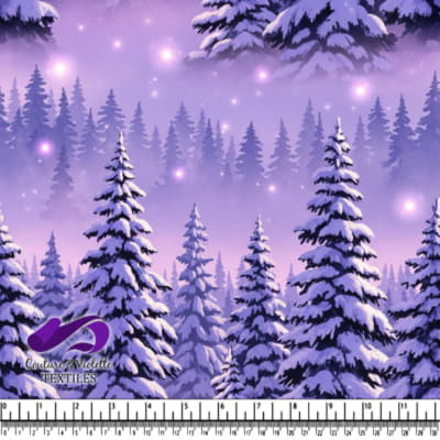 Snowy Pine Trees in a Magical Twilight Forest