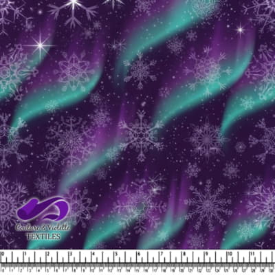Aurora Snowflakes Winter Night Pattern on Purple Background