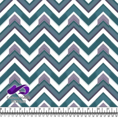 Geometric Chevron Pattern Fabric in Teal and Purple Shades