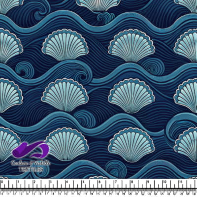 Seashells and Ocean Waves Pattern in Blue Tones