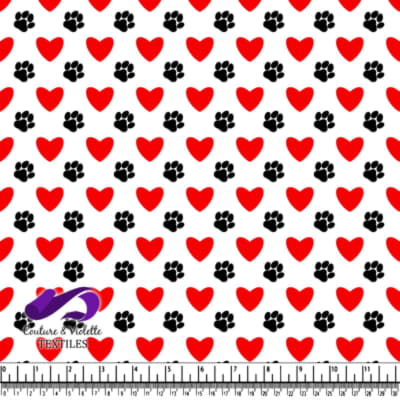 Red Hearts and Black Paw Prints Pattern