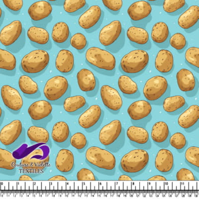 Pattern of realistic potatoes on a light blue background