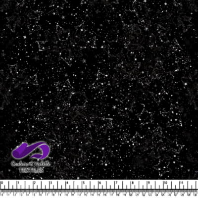 Tissu noir avec motif de constellations blanches