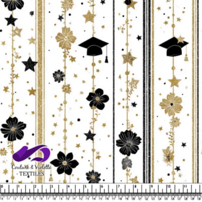 Célébration de Graduation avec Motif d'Étoiles et de Fleurs Noires et Dorées