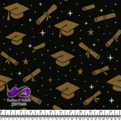 Graduation Caps Diplomas and Stars Pattern on Black Background