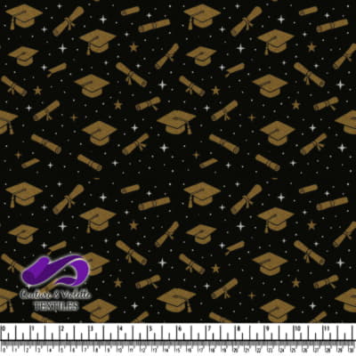 Graduation Caps Diplomas and Stars Pattern on Black Background