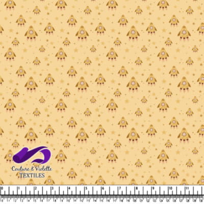 Cute Rocket Ships and Stars Pattern on Beige Background