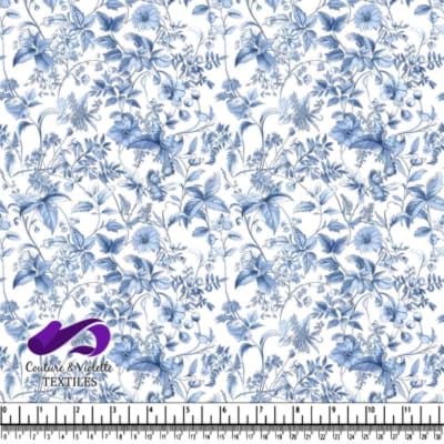 Blue and White Vintage Floral Botanical Pattern Fabric Design