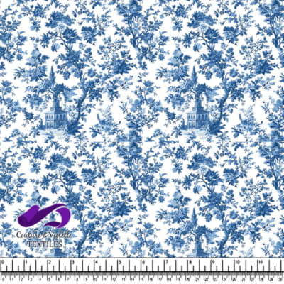 Imprimé Floral Toile Vintage Bleu et Blanc