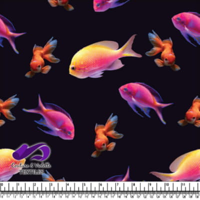 Colorful Tropical Fish Pattern on Black Background