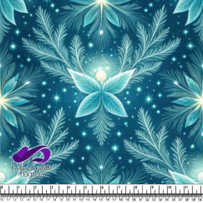 Glowing Blue Floral Pattern with Starry Night Background