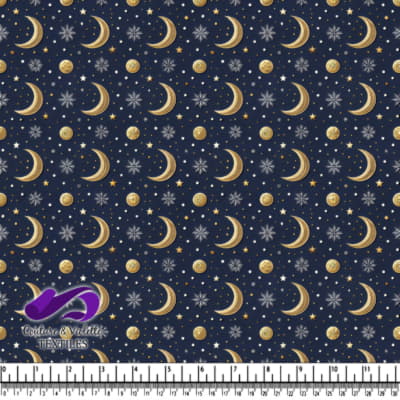 Golden Moon and Stars Pattern on Navy Blue Background