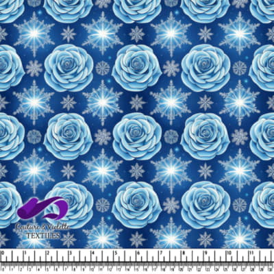Roses Bleues et Flocons de Neige - Motif d'Hiver