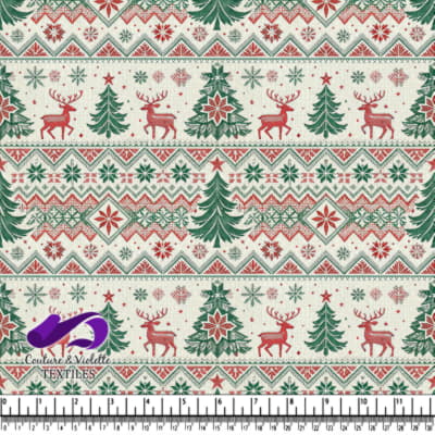 Christmas Themed Holiday Knit Pattern with Reindeer and Trees