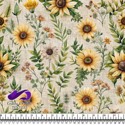 Motif Floral de Tournesols et de Végétation