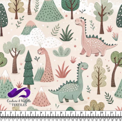 Mignons Dinosaures dans un Motif Forestier