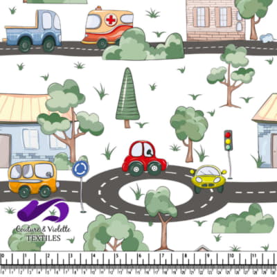 Cartoon City Traffic and Trees Pattern