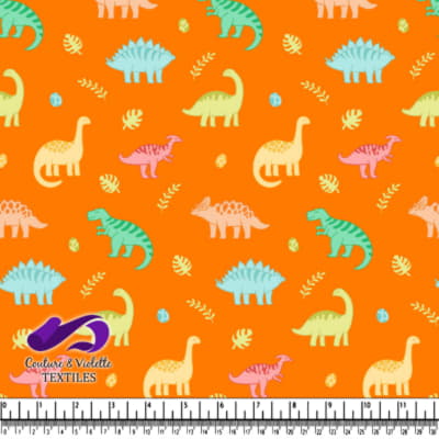 Colorful Dinosaur Pattern on Orange Background