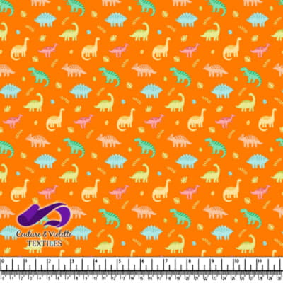 Colorful Dinosaur Pattern on Orange Background