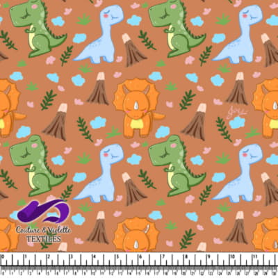 Cute Cartoon Dinosaur Pattern on Brown