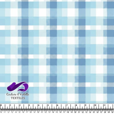 Imprimé en Coton à Carreaux Bleu Clair