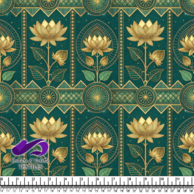 Golden Lotus Floral Pattern on Teal Background