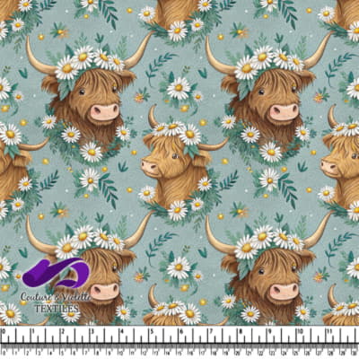 Vache des Highlands avec Couronne de Marguerites