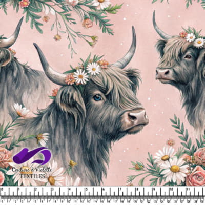 Vaches Highland avec Couronnes Florales