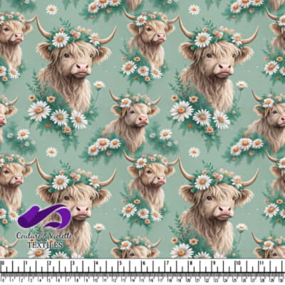 Vache des Highlands avec Couronnes de Fleurs