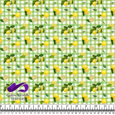 Motif de Citrons sur Fond Vichy Vert