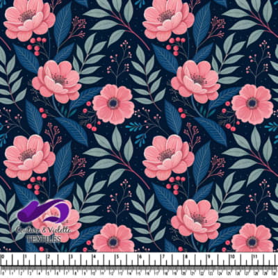 Motif de Fleurs Roses et Feuilles Bleues
