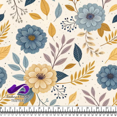 Motif Floral d'Automne avec Fleurs Bleues et Jaunes