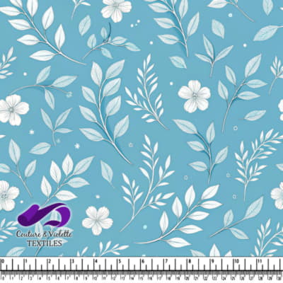Delicate White Floral Leaves on Blue