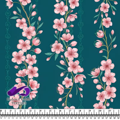 Pink Cherry Blossoms on Teal Background