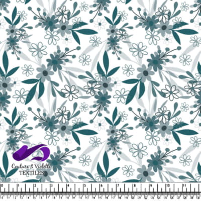 Motif de Feuilles Florales en Vert Eau et Gris