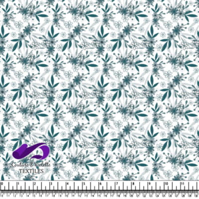 Motif de Feuilles Florales en Vert Eau et Gris