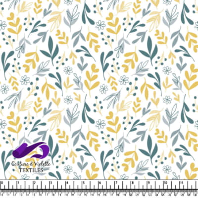 Motif de Feuilles Florales avec Jaune et Bleu-Vert
