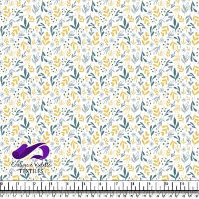 Motif de Feuilles Florales avec Jaune et Bleu-Vert